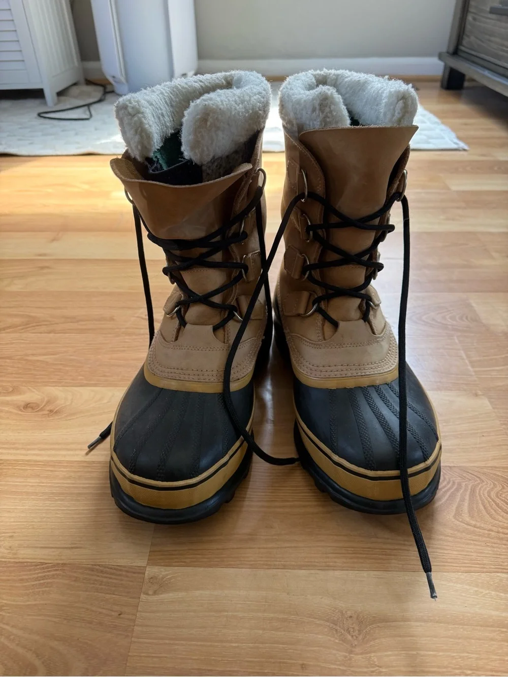 Sorel Tan and Black Insulated Lace-Up Winter Boots